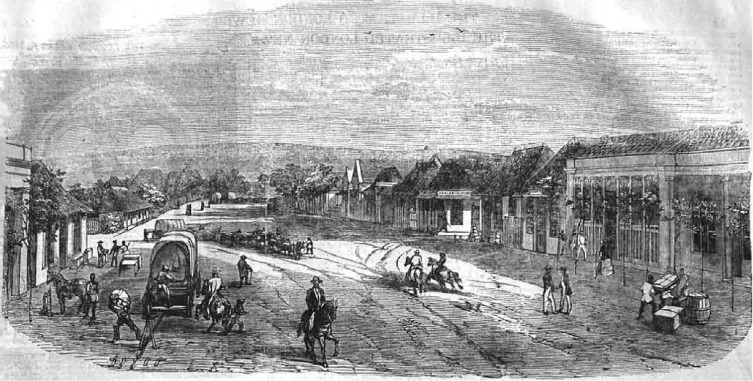 Illustration of West Street, looking towards the Berea Ridge, 1855